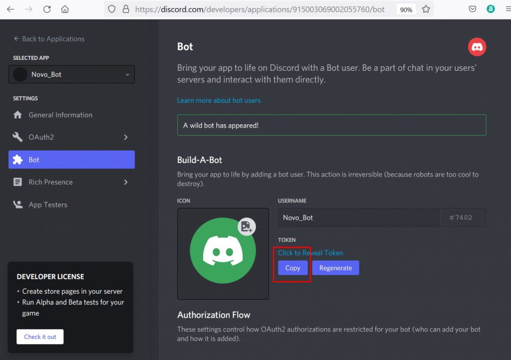 como criar um bot no discord