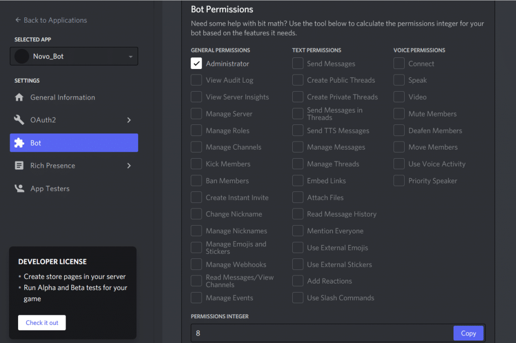 como criar um bot no discord