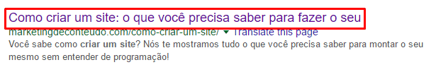 Como criar um site: o título do site no Google