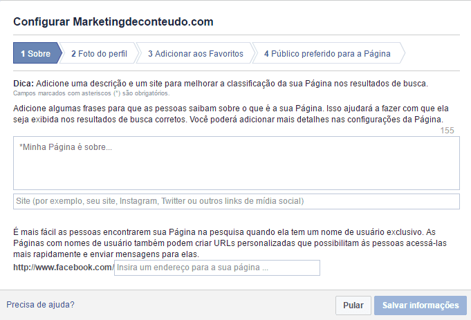 como criar uma fanpage