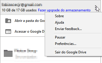 como usar o google drive: menu do drive