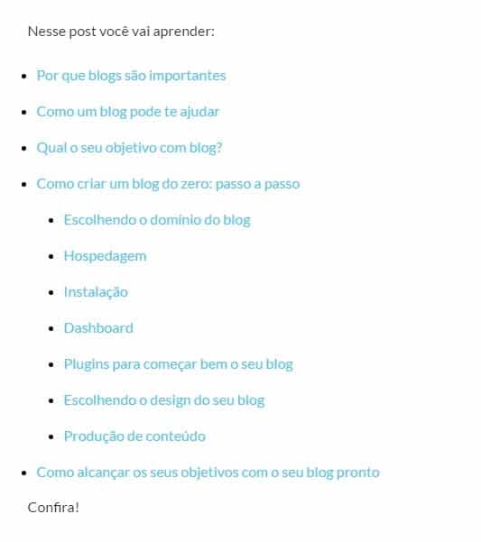 conteúdo para blog: índice