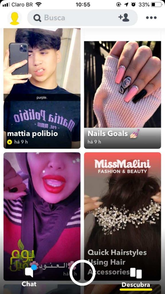 página de descoberta snap