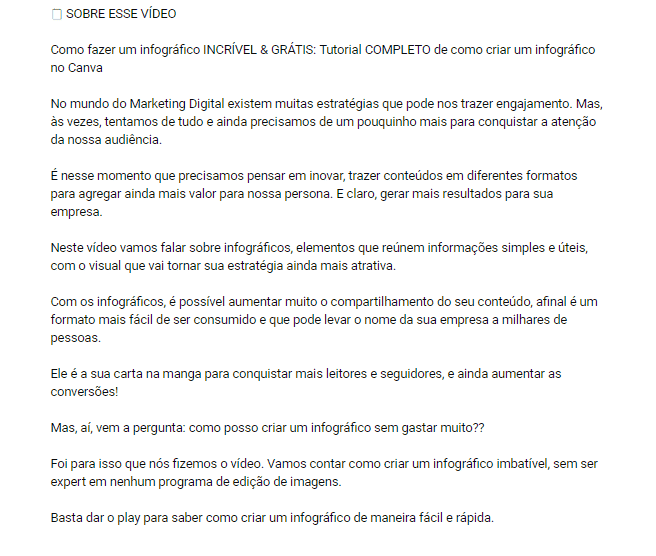 descrição de vídeo
