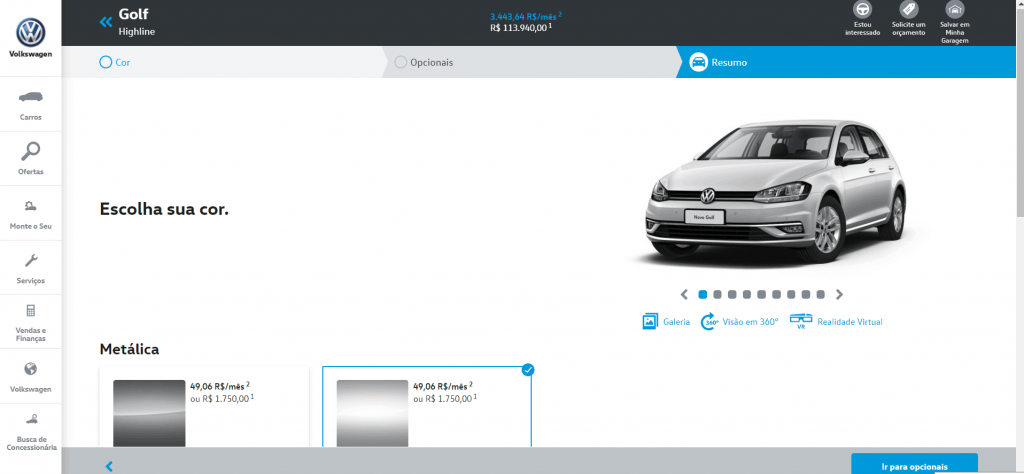 Tour Virtual Volkswagem: e-commerce B2C