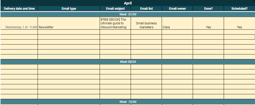 email marketing calendar