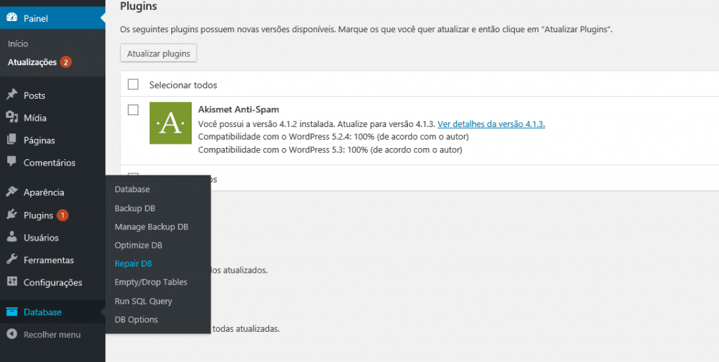 erro no site - repairdb