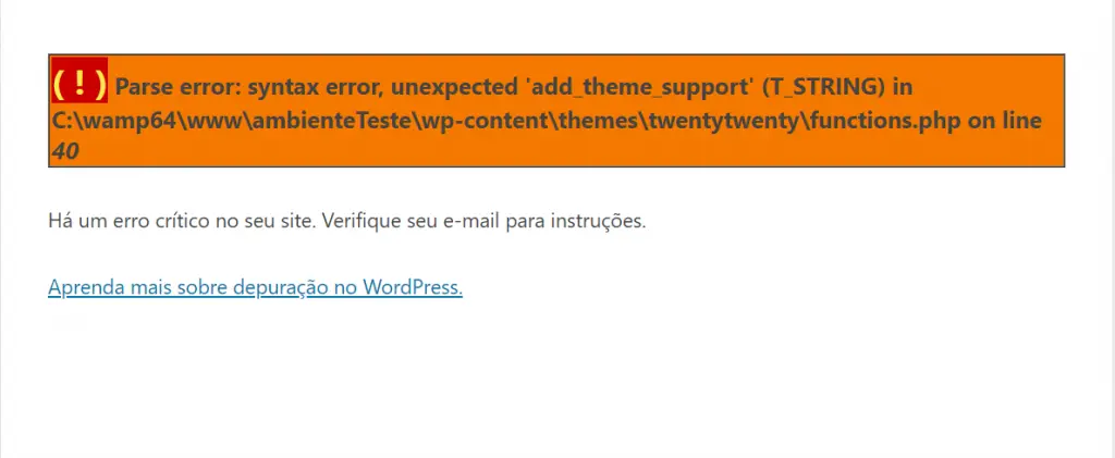 erro crítico wordpress
