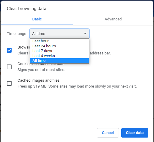 How to clear browsing data page.