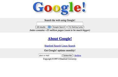 página inicial do google antigamente