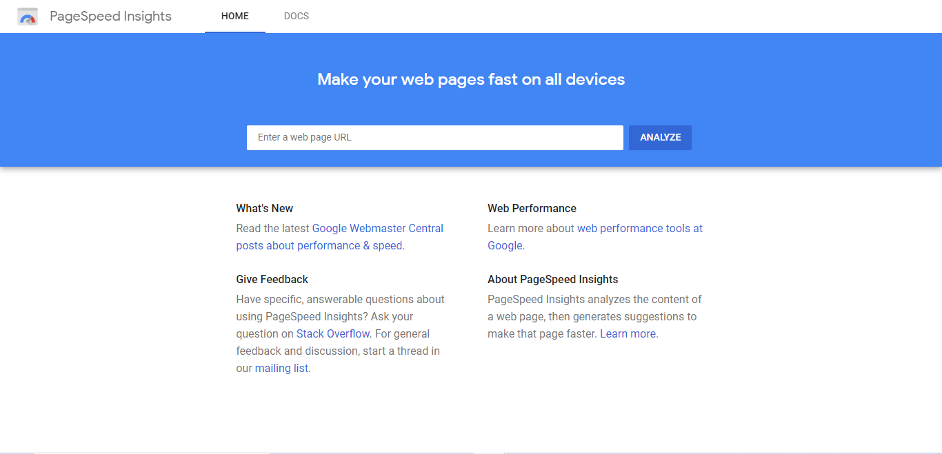 Google Pagespeed insights first page