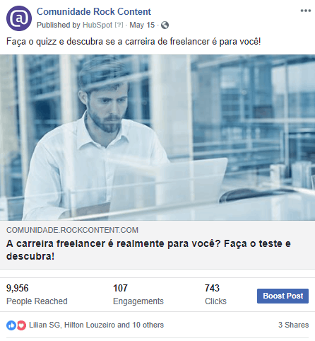  facebook divulgar o quiz