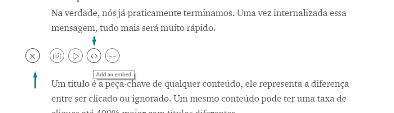 opções de formatação no Medium
