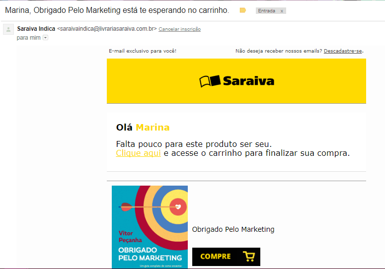 email abandono de carrinho
