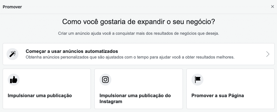 Impulsionar publicação no Facebook