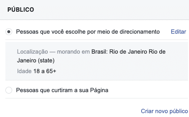Público para o impulsionamento no Facebook