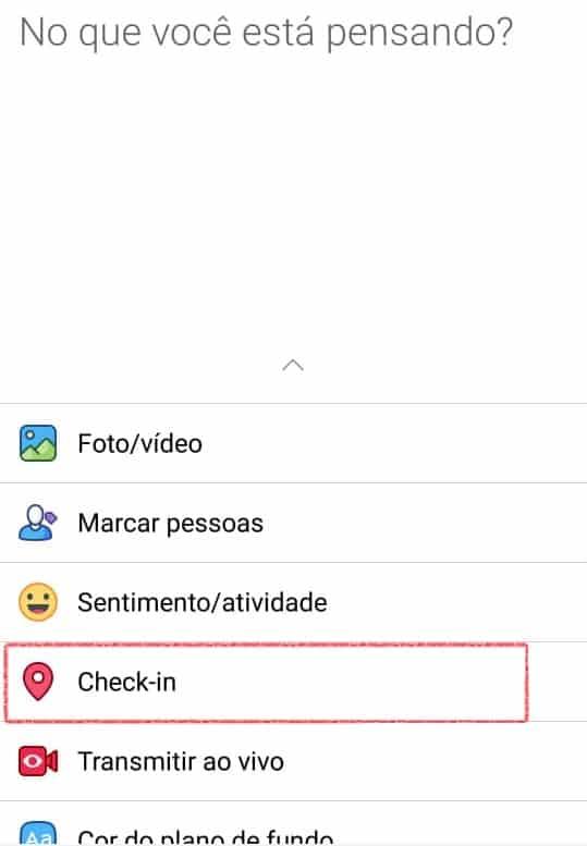 Opção de “Check-in” na caixa de texto