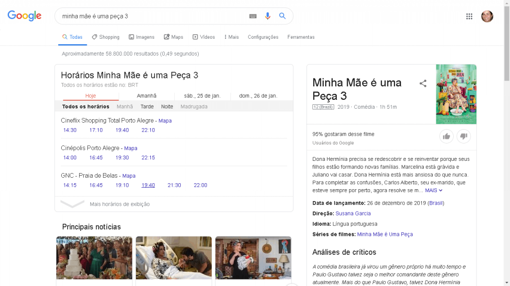 Knowledge Graph com horários de cinema