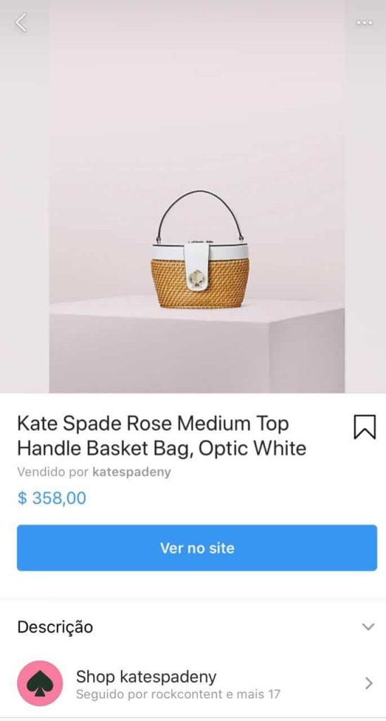 Seção de loja no perfil do Instagram