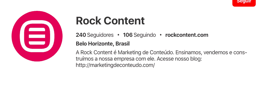 Perfil do Pinterest mostrando opções de links