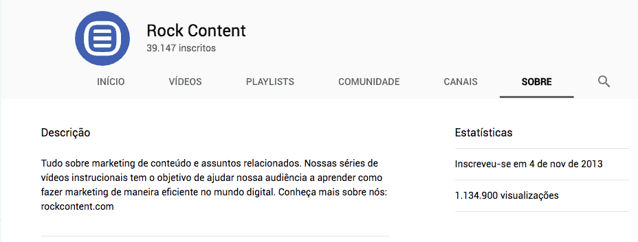 Canal do YouTube com opções de links