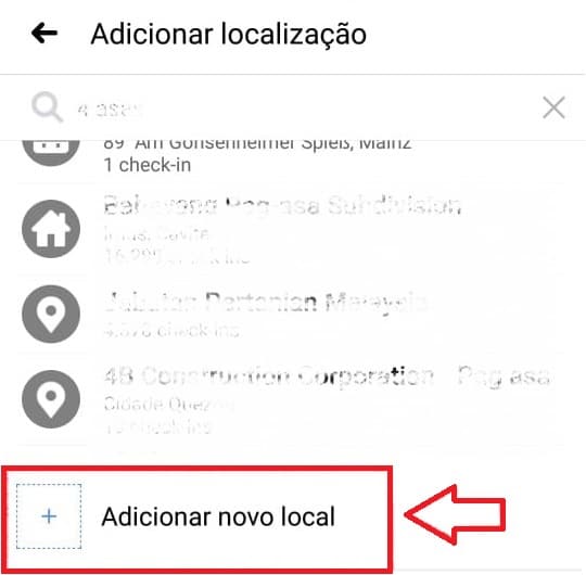 Opção “Adicionar um novo local” com um + quadrado azul à esquerda
