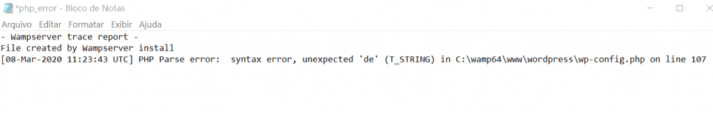 Log File erro em PHP