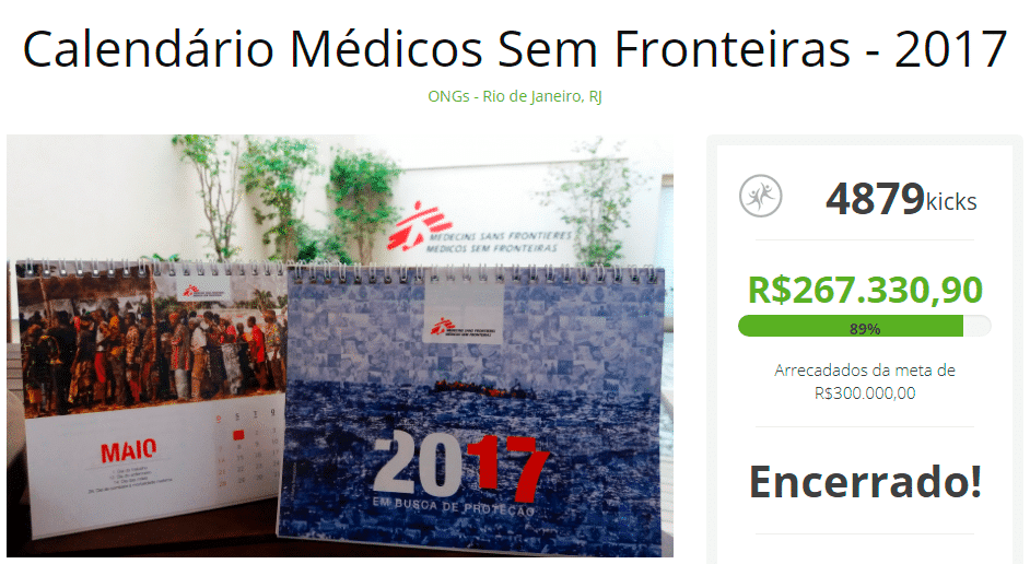 venda de calendário para arrecadar doações - médicos sem fronteiras
