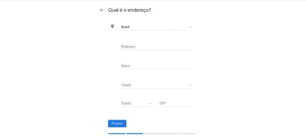 cadastro de endereço da empresa