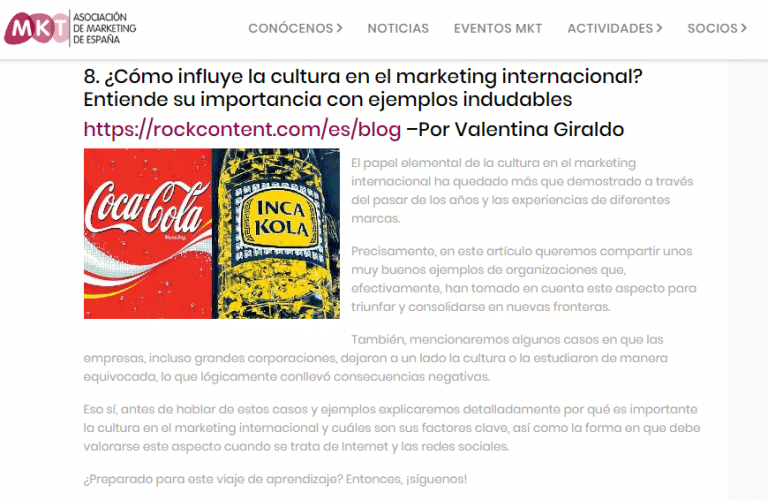 Ranking do melhores conteúdo pela Associação de Marketing da Espanha