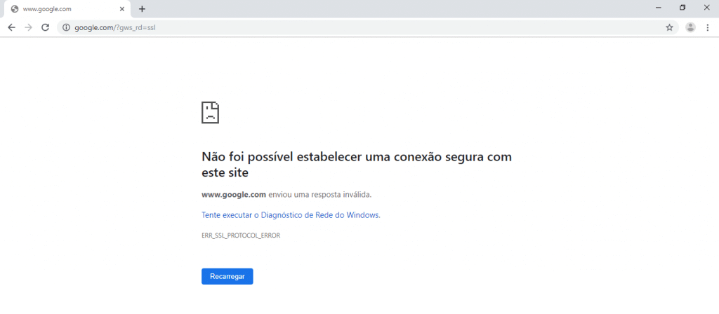 não foi possível estabelecer uma conexão segura com este site