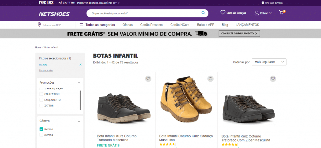 Exemplo de comércio eletrônico — Netshoes