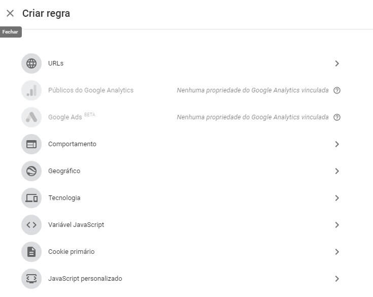 Segmentação no Google Optimize