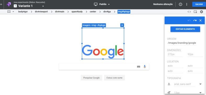 Edição visual do Google Optimize