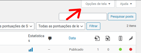 Opções de tela do WordPress