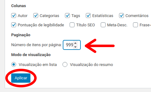Alterar número de itens por página no WP