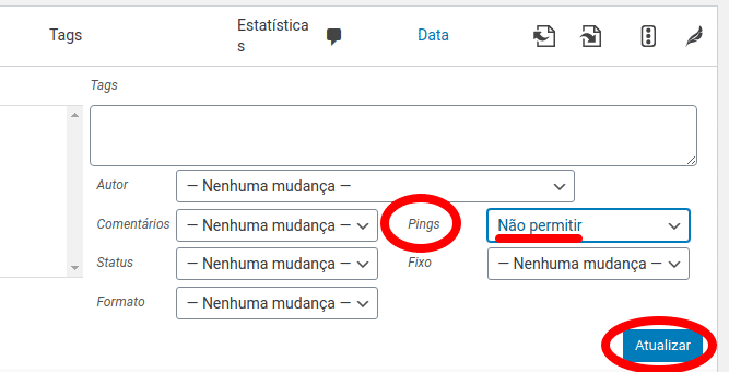 Desativar pingbacks