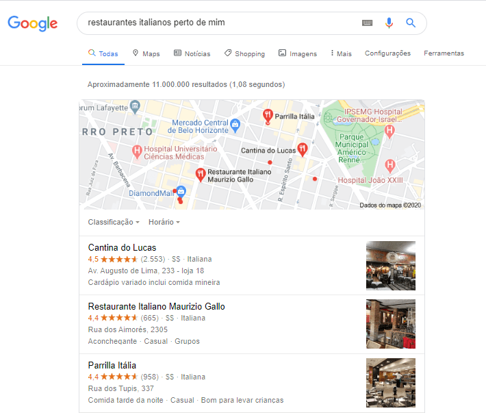 busca por restaurantes próximos