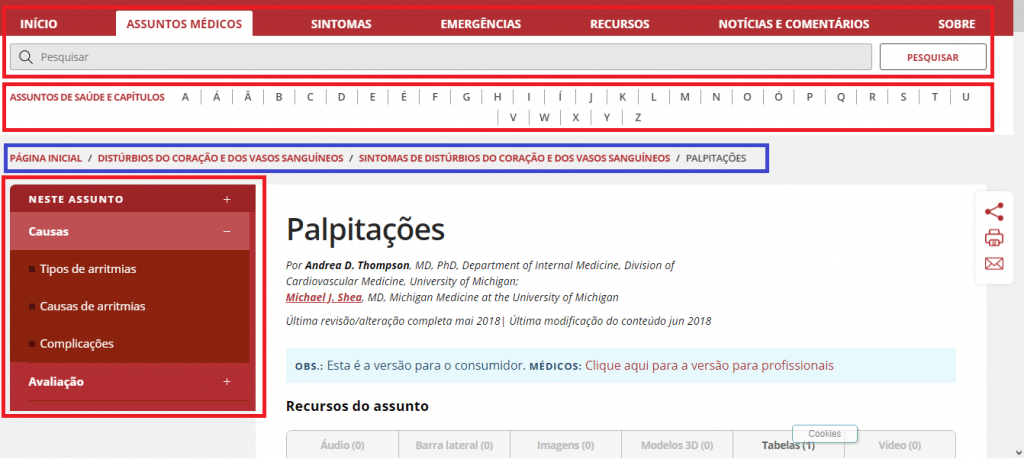 Estrutura de navegação da página