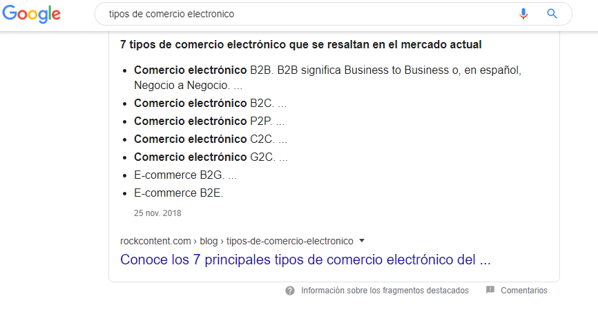 SERP tipos de comércio electronico