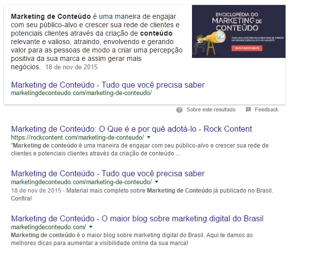 Feature Snippet de Marketing de Conteúdo