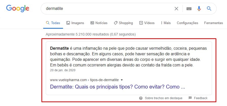 Featured snippet no Google