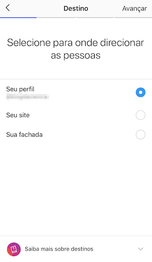 Instagram Ads: Destino