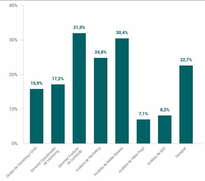 Cargos em times de marketing de empresas com até 25 funcionários